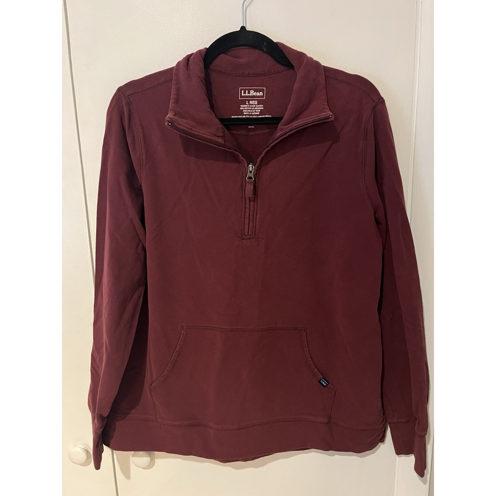 L.L. Bean Red Half Zip Pullover Sweater Large Super Soft Sweatshirt Burgundy